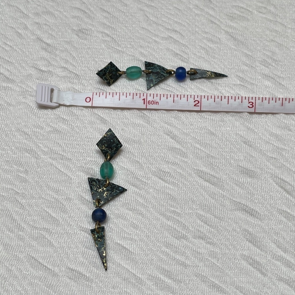 Blue Green Artisan Drop Earrings - Picture 3 of 3